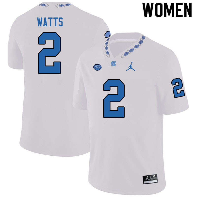 Jordan Brand Women #2 Bryce Watts North Carolina Tar Heels College Football Jerseys Sale-White